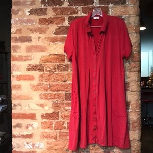 Red Button-Front Women’s Dress